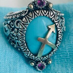 Barbara Bixby Sagitarius Gemstone Ring Sterling Silver, 18K Gold, Turquiouse